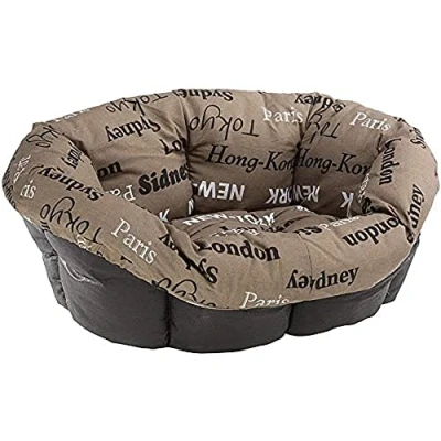 Afbeelding van Ferplast 82031999 SOFA 4 KUSSEN, Kussen voor honden en kattenmand,Gewatteerde hoes hondenmand plastic mand, Zacht katoen wasbaar, Verstelbaar met elastisch koord, 64 x 48 H 25 cm Bruin, S, bruin