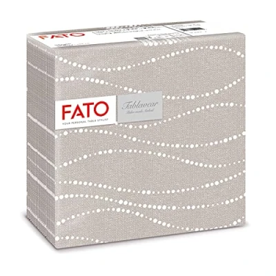 Afbeelding van Fato Droge papieren servetten, Airlaid, stofeffect, pak van 50 afmeting 40 x cm, in 4 gevouwen, taupekleurig parel motief