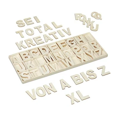 Afbeelding van Relaxdays 104 stuks houten hoofdletters A tot Z, hoogte 5,5 cm, maat XL, om te knutselen, decoratie, natuur