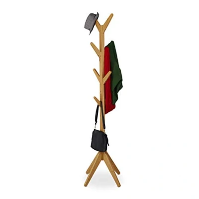 Afbeelding van relaxdays Garde kapstok van bamboe, hout, kledingkast, jassen met 8 haken, HlP 181,5 x 53 cm, boomvorm, 1 element