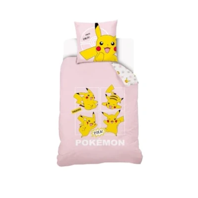 Afbeelding van Pikachu Pokémon dekbedovertrek 140 x 200 cm + 1 kussensloop 63 100% katoen lichtroze