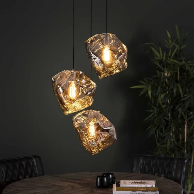 Afbeelding van AnLi Style Hanglamp 3L rock chromed getrapt