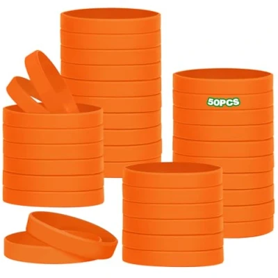 Afbeelding van HONTIUS Lot de 50 bracelets en silicone 16 cm Pour l&#039;école, les enseignants, équipes, fêtes, hommes et femmes 8 à 12 ans Orange