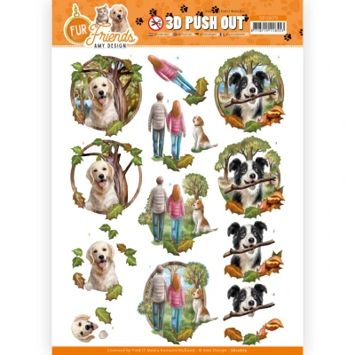 Afbeelding van 3D Push Out Amy Design Fur Friends Walking the Dog