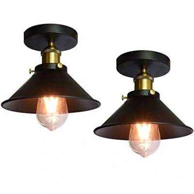 Afbeelding van iDEGU Set van 2 industriële plafondlampen, metaal, design, Edison, kroonluchter, hanglamp, vintage, plafondlamp, E27, decoratie, 22 cm, zwart (zwart)