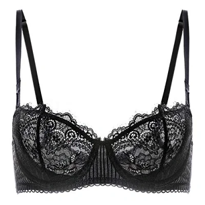 Afbeelding van DOBREVA Vrouwen Sexy Lace See Through Push Up Balkon Niet Gewatteerde Beugel BH, Zwart, 100B