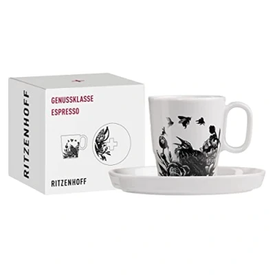 Afbeelding van Espressokop 95 ml Serie Genussklasse nr. 2 set met schotel, van porselein, designstuk, zwart, geel, oranje, lila, rood, roze, blauw