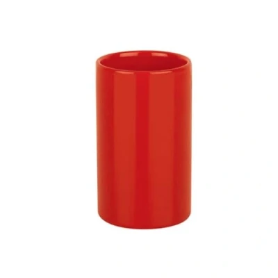 Afbeelding van Spirella Badkamer drinkbeker/tandenborstelhouder Sienna porselein glans rood 7 x 11 cm