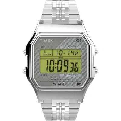 Afbeelding van Timex Pac Man T80 horloge 34 mm, Zilveren armband, mm met zilverkleurige digitale wijzerplaat en roestvrijstalen armband