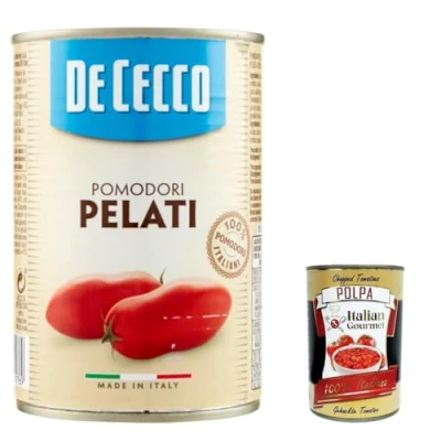 Afbeelding van De Cecco Pomodori Pelati tomaten, geschild, 100% Italiaanse 400 g tomatensaus + Italian Gourmet Polpa, g, 48 stuks