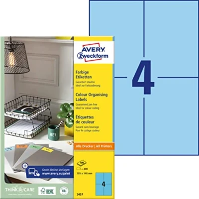 Afbeelding van Avery Gekleurde Universele Etiketten Ft 105 X 148 Mm (b H), 400 Stuks, Blauw Etiket