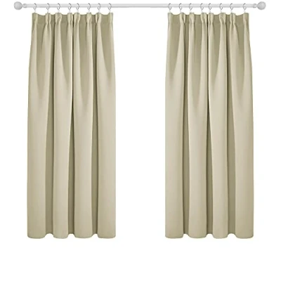 Afbeelding van Deconovo Lot de 2 Rideaux Bureau Salon Design Moderne Galon Fronceur Rideau Porte Décoration Isolant Thermique Anti Froid Occultant Cuisine Beige Foncé 117 x 138 cm