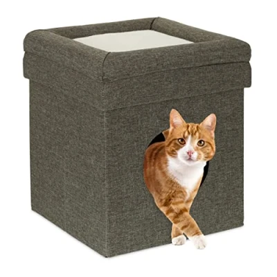 Afbeelding van Relaxdays kattenmand poef inklapbaar zacht kattenhuis stoffen hocker kleine honden