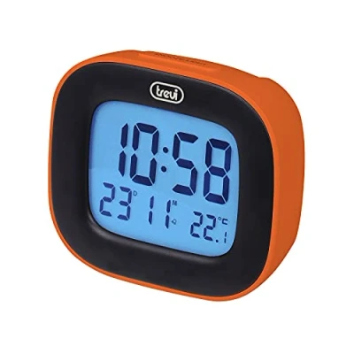 Afbeelding van Trevi SLD 3875 Digitale klok met lcd display, wekker, thermometer, kalender en snooze functie, oranje