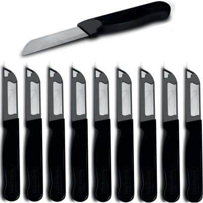 Afbeelding van Solingen Schilmesje Robuust Handvat RVS Glad 16 cm met &quot;Blade Cover&quot; Zwart 10 Stuks