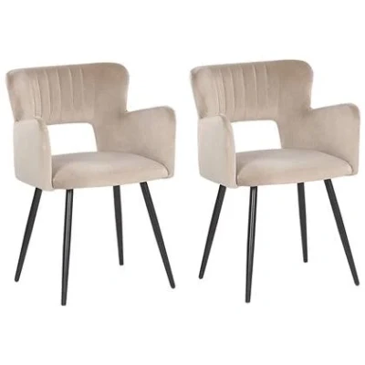 Afbeelding van Beliani SANILAC Eetkamerstoel set van 2 Beige Fluweel