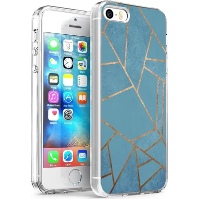 Afbeelding van iMoshion hoesje Siliconen Geschikt voor iPhone SE (2016) / 5 5s Design Blauw Goud Blue Graphic