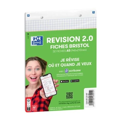 Image de Bloc de 32 Fiches Bristol Oxford Révision 2.0 A5 Q5 Blanc