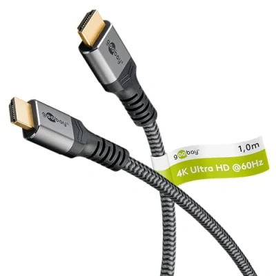 Afbeelding van goobay 64993 High Speed HDMI kabel met Ethernet 2.0 / UHD resoluties tot 4k @ 50/60 verlengkabel voor PS5, Xbox, Apple TV gouden stopcontacten voorkomen corrosie/grijs 1 m
