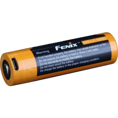 Afbeelding van 21700 USB Li ionbatterij Fenix ARE L21 5000U afmetingen 76x21.5mm, max. 8A