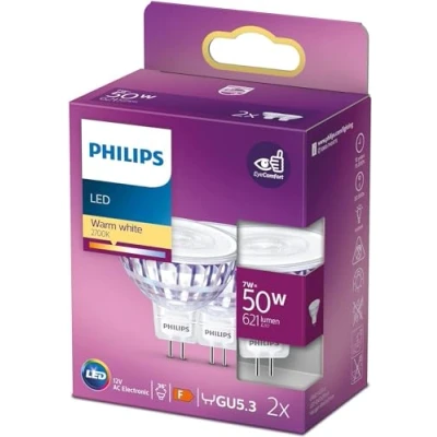 Afbeelding van Philips energiezuinige LED Spot 50 W GU5.3 warmwit licht 2 stuks Bespaar op energiekosten