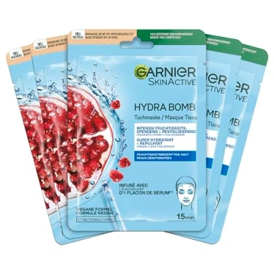 Afbeelding van Garnier SkinActive Hydra Bomb hydraterend en revitaliserend stofmasker met hyaluronzuur granaatappelextract, 5 x 28 g
