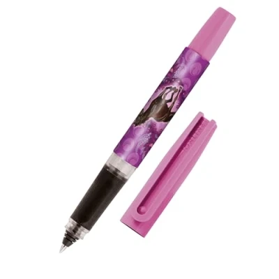 Image de Online Bachelor Stylo roller design cheval pour droitiers et gauchers, poignée ergonomique, bille roller, cartouches d&#039;encre standard, avec cartouche combinée bleue