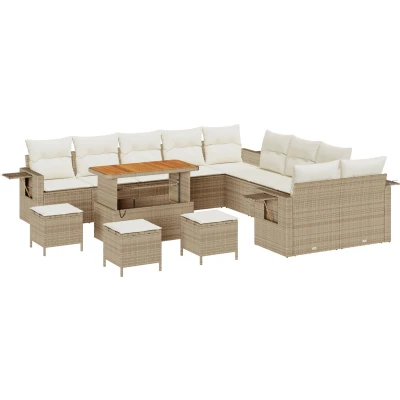 Afbeelding van vidaXL 14 Delige Tuin Sofa Set met Kussens Beige Poly Rattan Acacia
