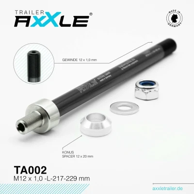 Afbeelding van Steekas voor aanhangwagen Radoxx TA002 M12 x 1 lengte 217 229mm