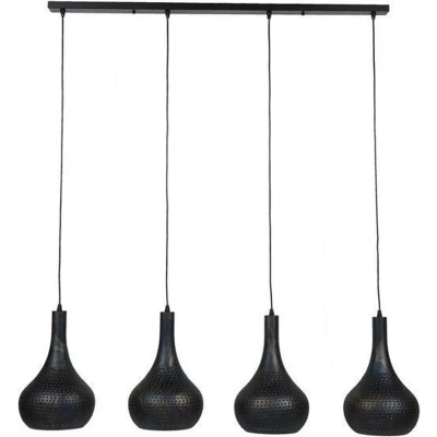 Afbeelding van Hanglamp industrieel kegel Aya 4 lichts zwart bruin