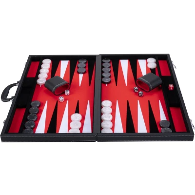 Afbeelding van Longfield Games Backgammon 21 inch rood/zwart/wit ingelegd vilt