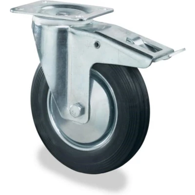 Afbeelding van Orbis zwenkwiel met dubbele vastzetter massief rubberen band stalen velg DxB 80x25 mm draagvermogen 50 kg 341555