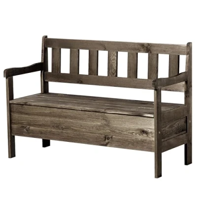 Afbeelding van KADAX Tuinbank, 120 x 47 81,5 cm, houtvezelplaat met opbergruimte en rugleuning, weerbestendig, voor tuin, balkon, donkerbruin