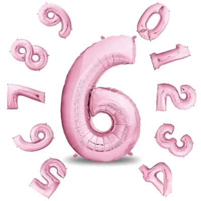 Afbeelding van envami® Verjaardagsdecoratie voor 6 jarig meisje, XXL, roze verjaardagsdecoratie, 101 cm, ballon cijfer meisjesverjaardag, zweeft dankzij helium