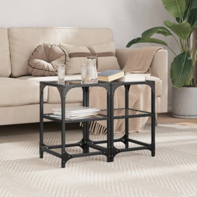 Afbeelding van Salontafels 2 st met zwart glazen blad 30x30x45 cm staal