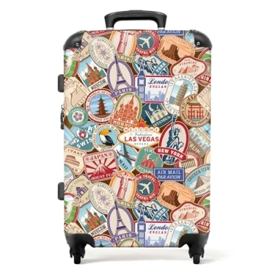 Afbeelding van NoBoringSuitcases.com® Rolkoffer, bagage voor dames en heren, cabinekoffers ruimbagage, Patroon reisbestemmingen, Koffer