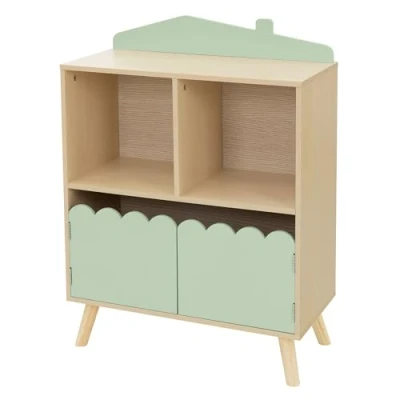 Afbeelding van Kinderboekenkast groen/beige met 3 vakken Joyz
