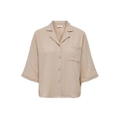 Afbeelding van ONLY Kurzes Struktur Onlthyra Overhemdblouse, Dames, Maat: XS, Beige