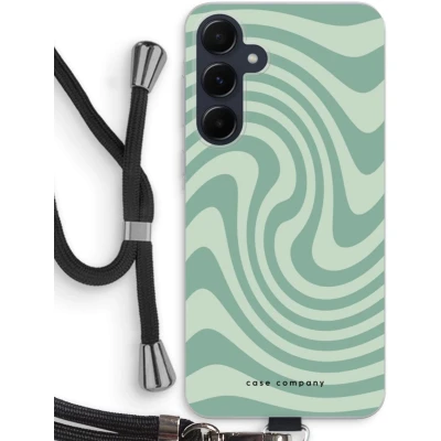 Afbeelding van Case Company® hoesje met Koord geschikt voor Samsung Galaxy A55 Swirl Groen Telefoonhoesje Zwart Bescherming aan alle Kanten en Over de Schermrand