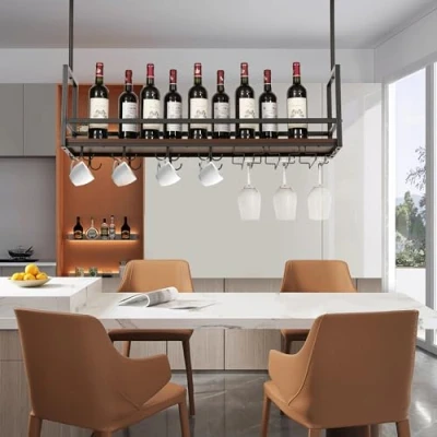 Afbeelding van Wijnrek Borejle wandrek zwart en walnootkleurig 100x30x64 cm [en.casa]