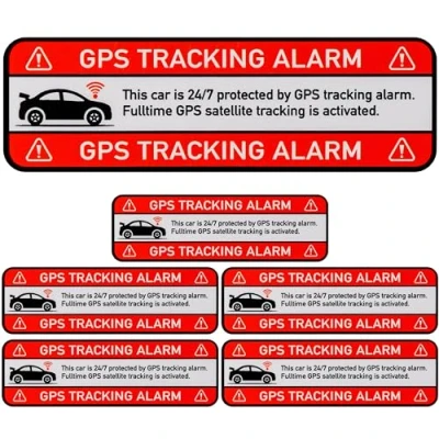 Afbeelding van Stickerset &quot;CAR GPS TRACKING ALARM!&quot;, 6 stuks, 67 x 21 mm, zelfklevende folie, buiten, waarschuwingssticker voor auto, binnen en auto alarmsticker