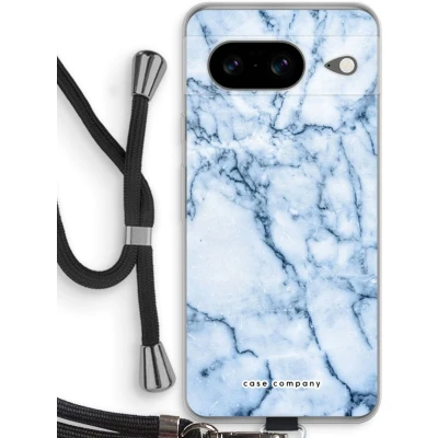 Afbeelding van Case Company® hoesje met Koord geschikt voor Google Pixel 8 Blauw marmer Telefoonhoesje Zwart Bescherming aan alle Kanten en Over de Schermrand
