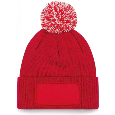 Afbeelding van Beechfield Snowstar patch beanie B443 Classic Red / Off White