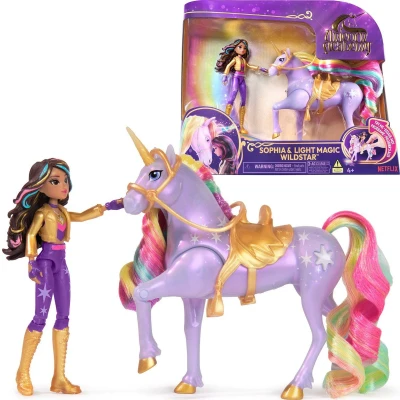 Afbeelding van Unicorn Academy Pop Sophia &amp; Eenhoorn Wildstar met regenbooglichteffecten en 2 accessoires Speelfigurenset