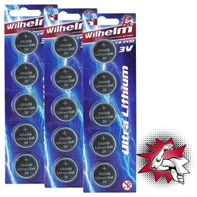 Afbeelding van Wilhelm 15 stuks CR2430 lithiumknoopcellen 3 V 270 mAh Ø 24,3 x mm DL 2430