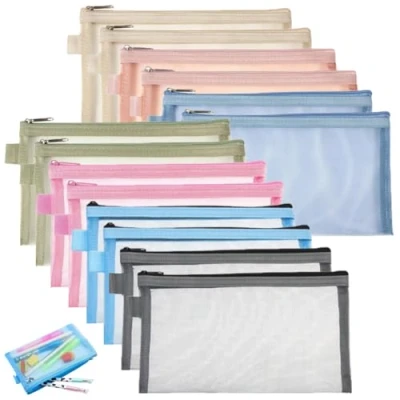 Afbeelding van Set van 14 A6 Pennenetui Ritssluiting Mesh Voor schrijfwaren, cosmetica, kantoorbenodigdheden 7 kleuren, kleur, etui, Kleur: zwart/bruin,,