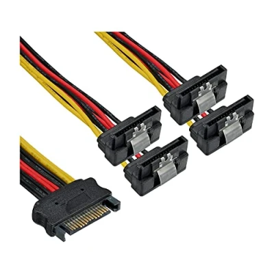 Afbeelding van SATA (m) 4x (v) haaks met metalen klem voeding splitter 0,15 meter