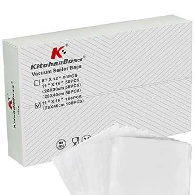 Afbeelding van KitchenBoss 100 stuks professionele foliezakken 28 x 40 cm voor vacuümmachine, BPA vrij, sterk en scheurvast hittebestendig
