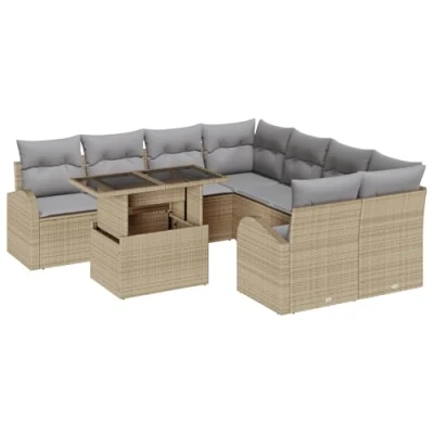 Afbeelding van vidaXL 9 delige ligbed set met kussens in beige poly rattan