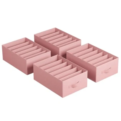Afbeelding van SONGMICS RUS009R01 Set van 4 opvouwbare lade organizers met 6 vakken voor broeken, kleding, 42 x 30 17 cm